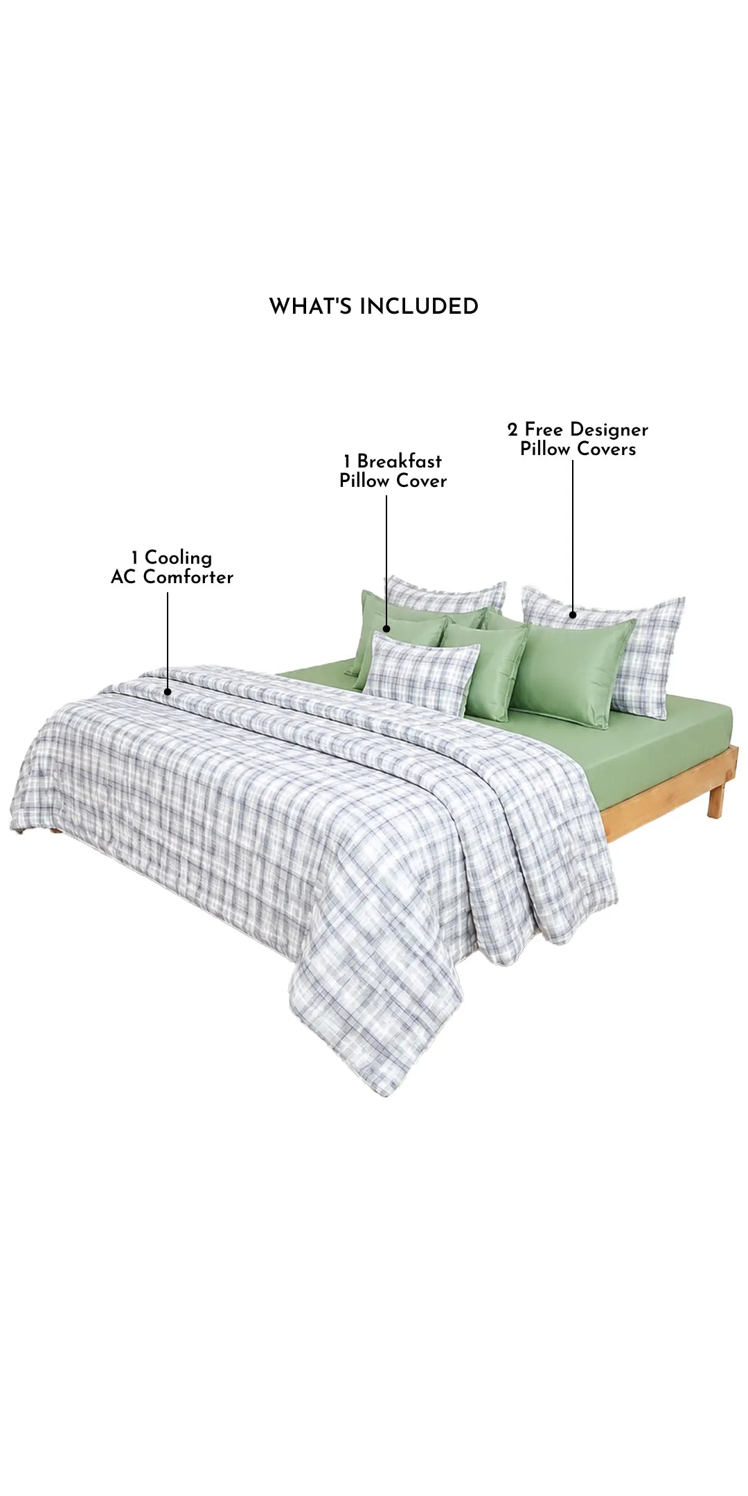 Linen Blend AC Comforter With 2 Pillow Cases and 1 Breakfast Pillow - Pistachio