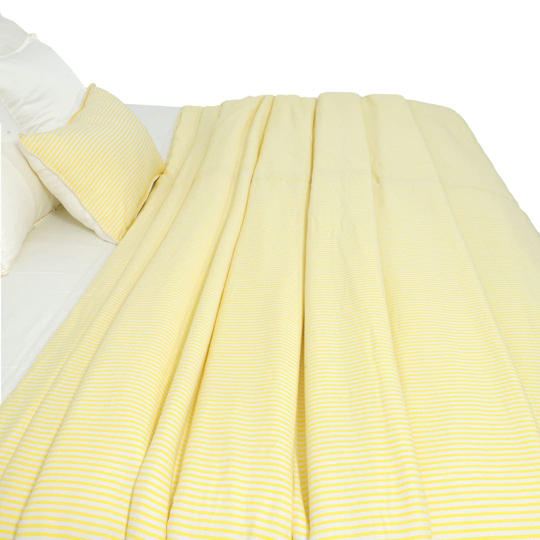 Linen Blend AC Comforter With 2 Pillow Cases and 1 Breakfast Pillow - Limone