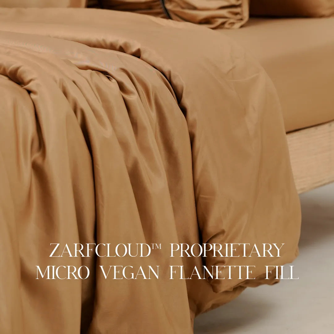 ZARF Italian Staple Weave Comforter With 2 Designer Pillow Cases, 2 Solid Pillowcases & 2 Cushion Covers - Butterscotch