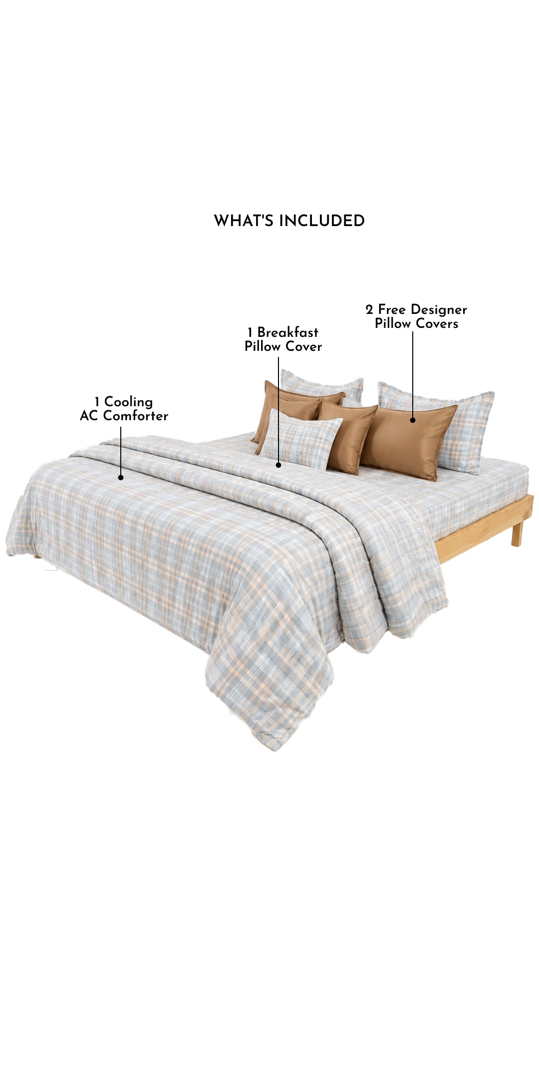Linen Blend AC Comforter With 2 Pillow Cases and 1 Breakfast Pillow For Single Size Bed- Ellsworth