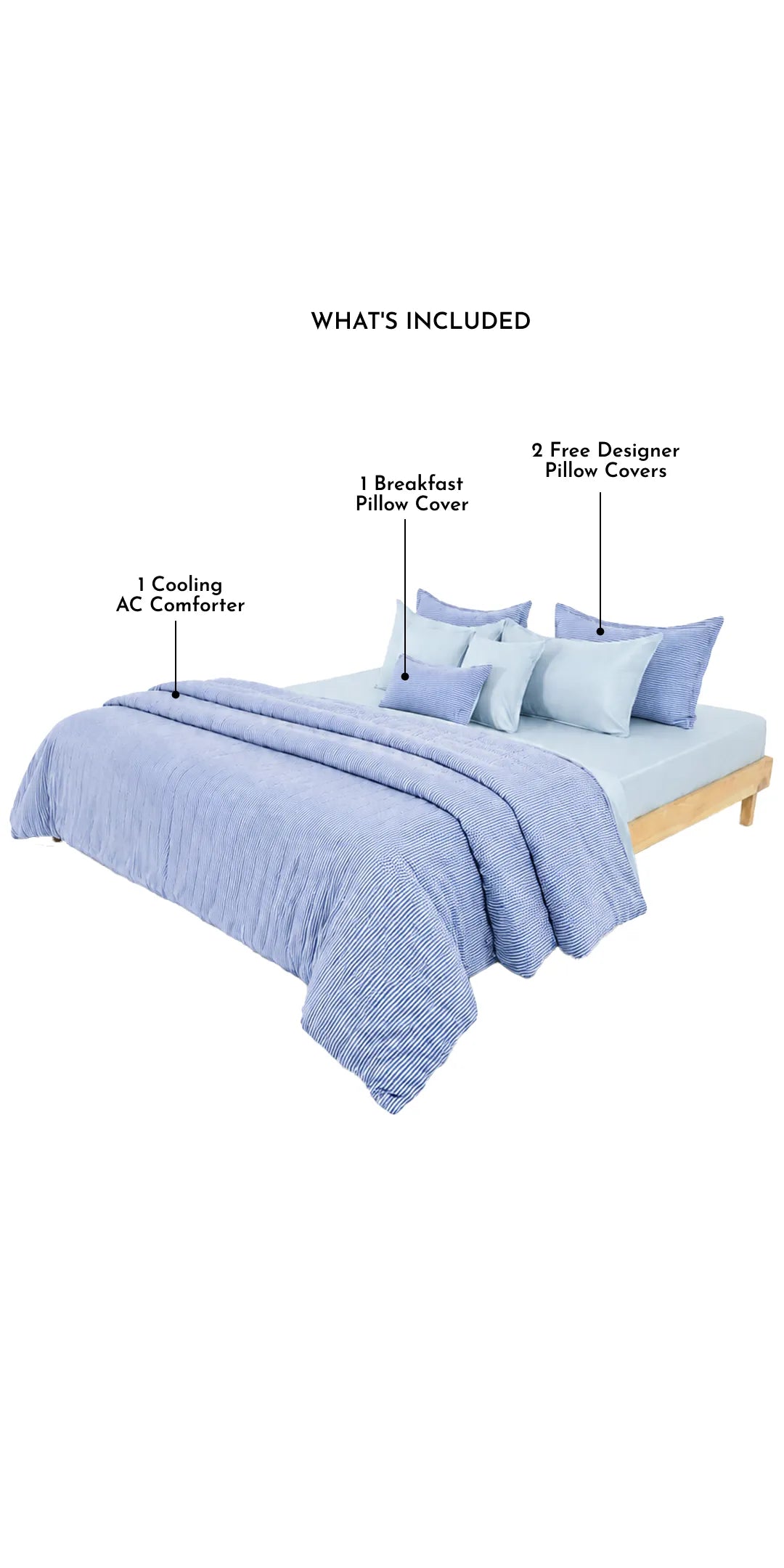 Linen Blend AC Comforter With 2 Pillow Cases and 1 Breakfast Pillow - Breeze