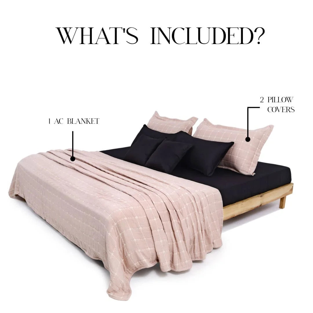 Zarf California King Size Plush Cotton AC Blanket With 2 Pillow Cases - Coral Infusion