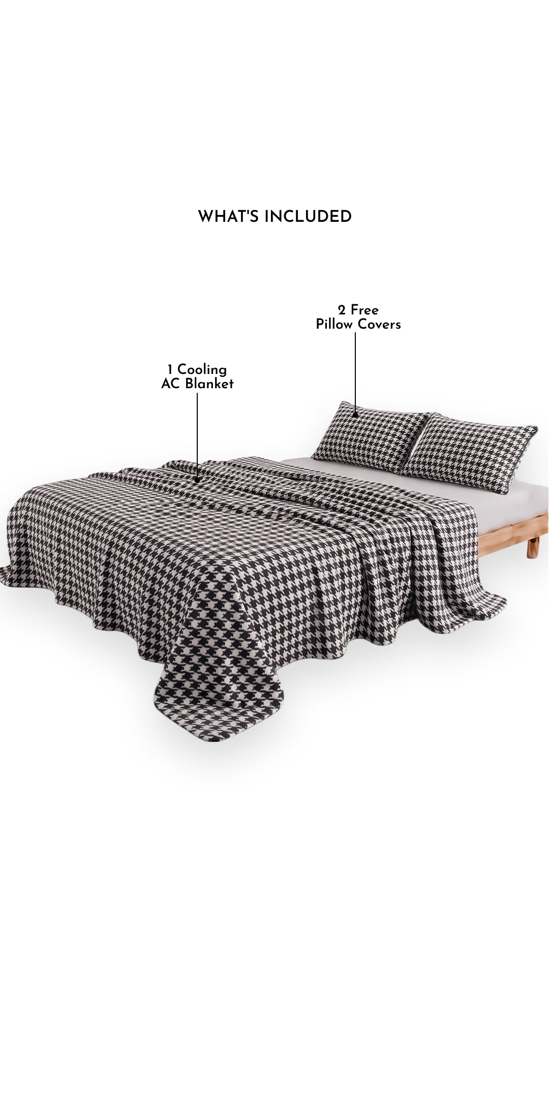 Zarf Ultra Soft All-Season Premium  Printed AC Blanket For Single Size Bed With 2 Pillow Covers - Houndstooth