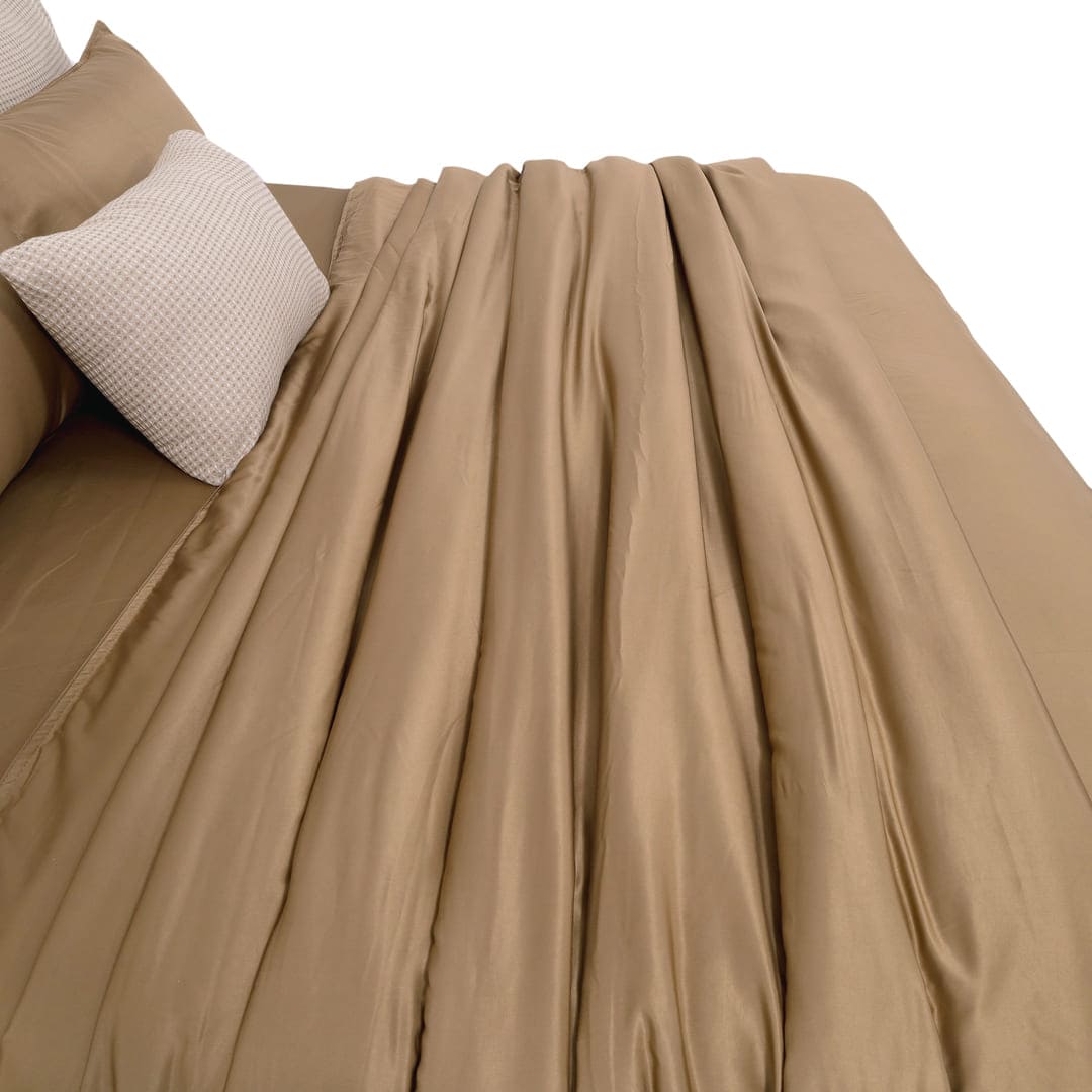 ZARF Italian Staple Weave Comforter With 2 Designer Pillow Cases 1 Breakfast Cushion Cover -Clay