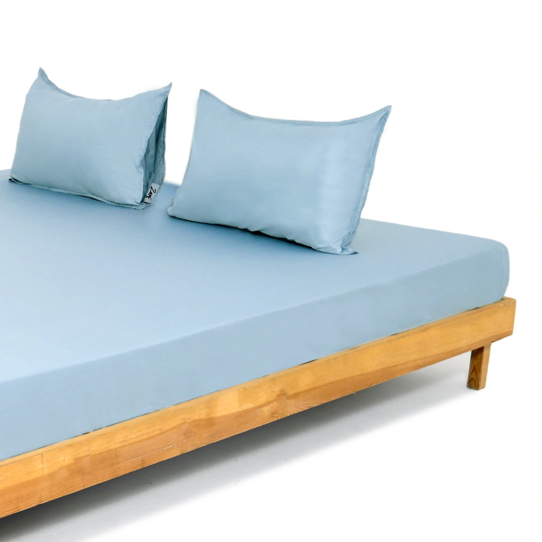 ZARF Italian Staple Weave Bedsheet With 2 Solid Pillowcases - Skyline