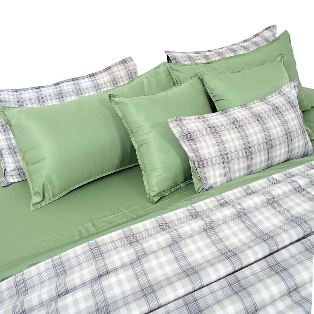 Linen Blend AC Comforter With 2 Pillow Cases and 1 Breakfast Pillow - Pistachio