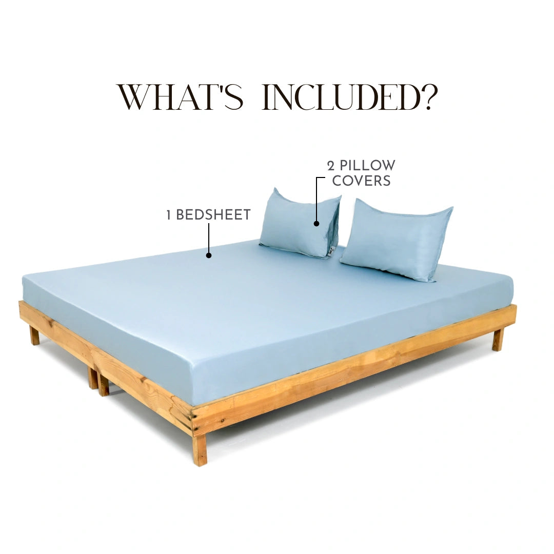 ZARF Italian Staple Weave Bedsheet With 2 Solid Pillowcases - Skyline