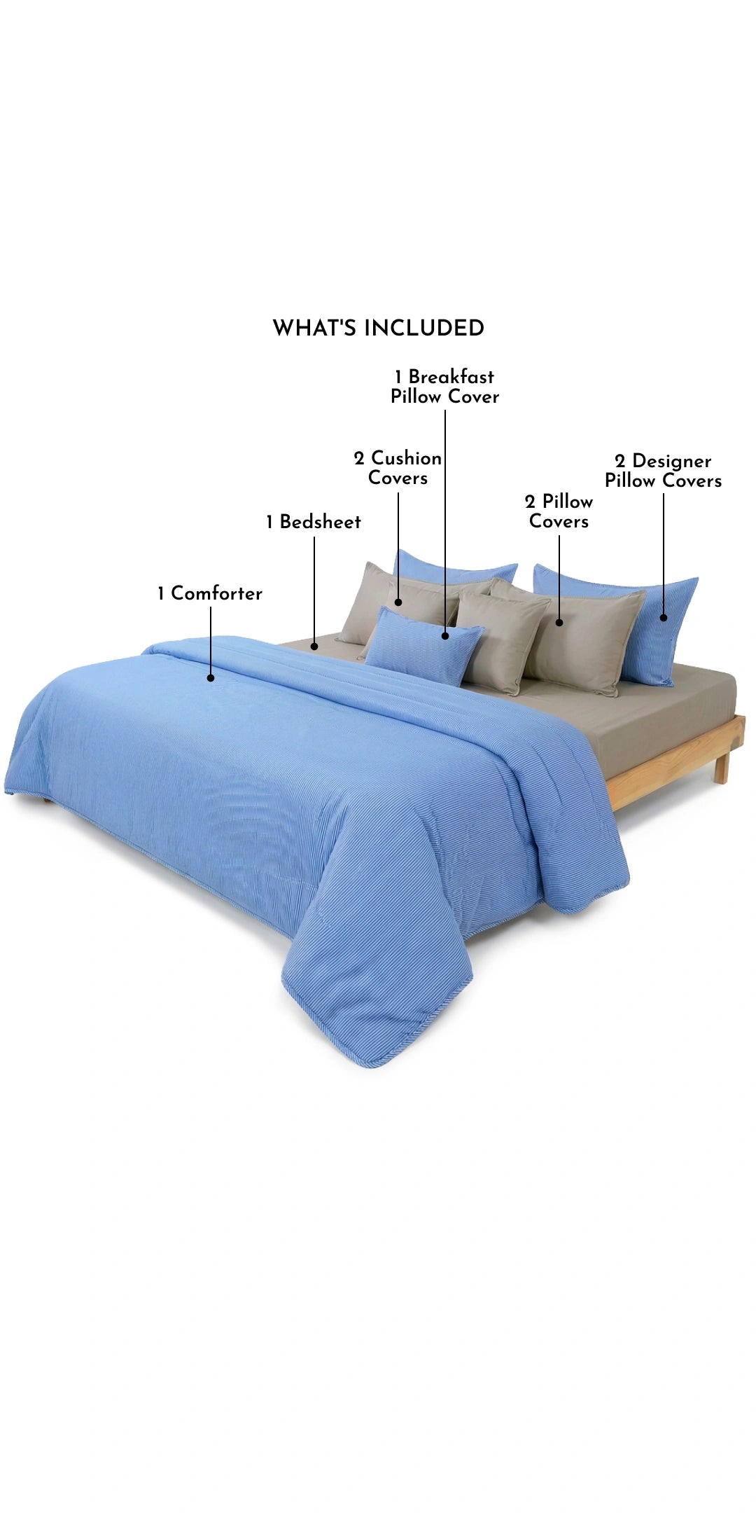 Zarf Linen Blend Bedding Set Of 9 For Single Size Bed -Tranquil