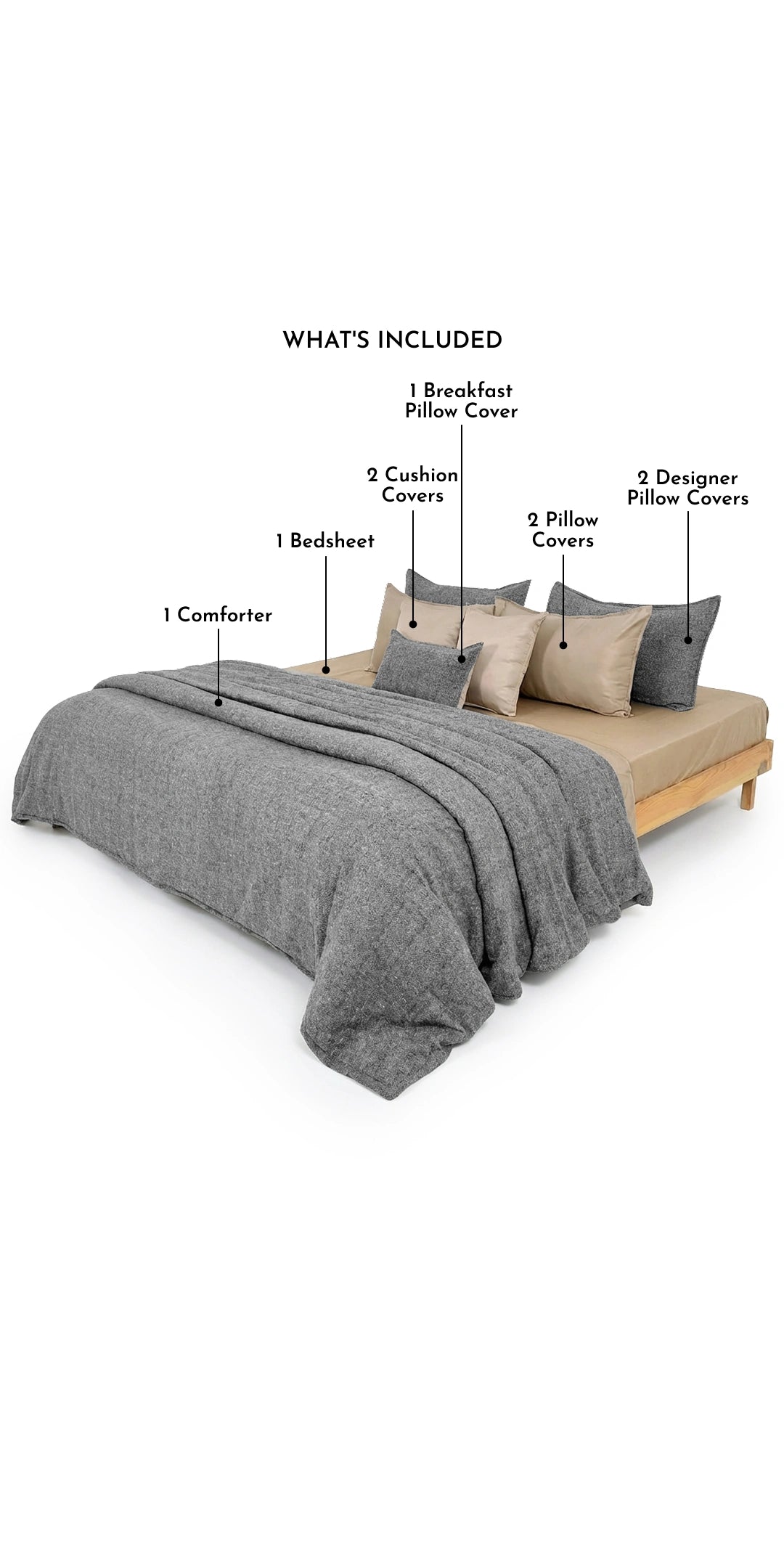 Zarf Linen Blend Bedding Set Of 9 - Harbour