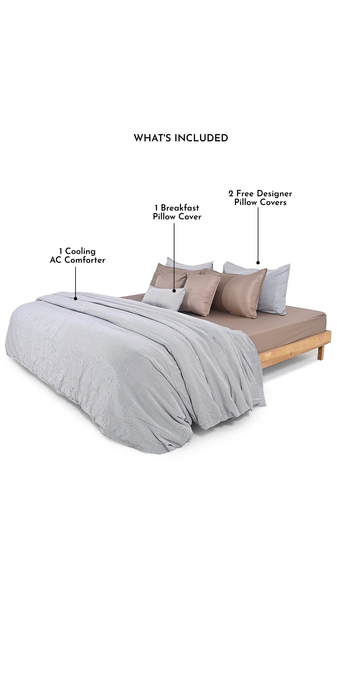 Linen Blend AC Comforter With 2 Pillow Cases and 1 Breakfast Pillow - Rigato