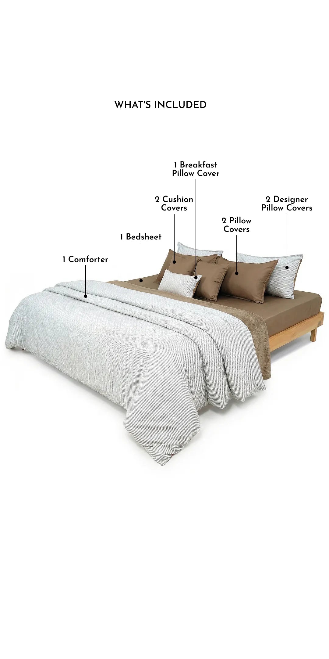 Zarf Linen Blend Bedding Set Of 9 For Single Size Bed - Arctic