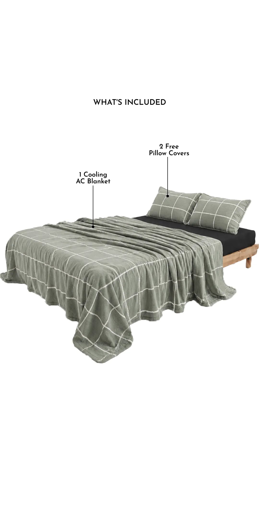 Zarf Plush Cotton AC Blanket For Single Size Bed With 2 Pillow Cases - Moonstone