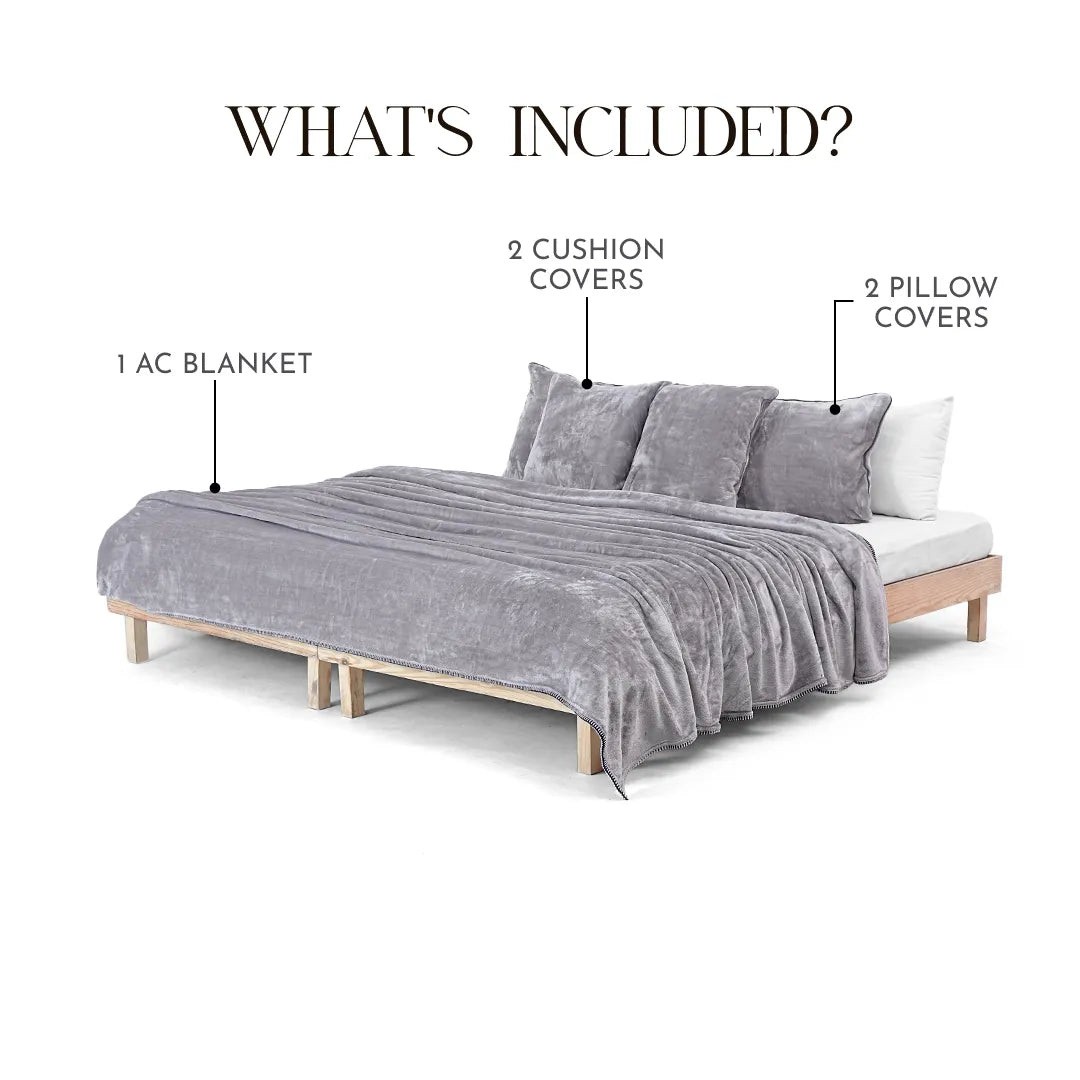 Zarf All-Season Premium AC Blanket For Single Size With Two Pillow Covers & Two Cushion Covers - Mauve