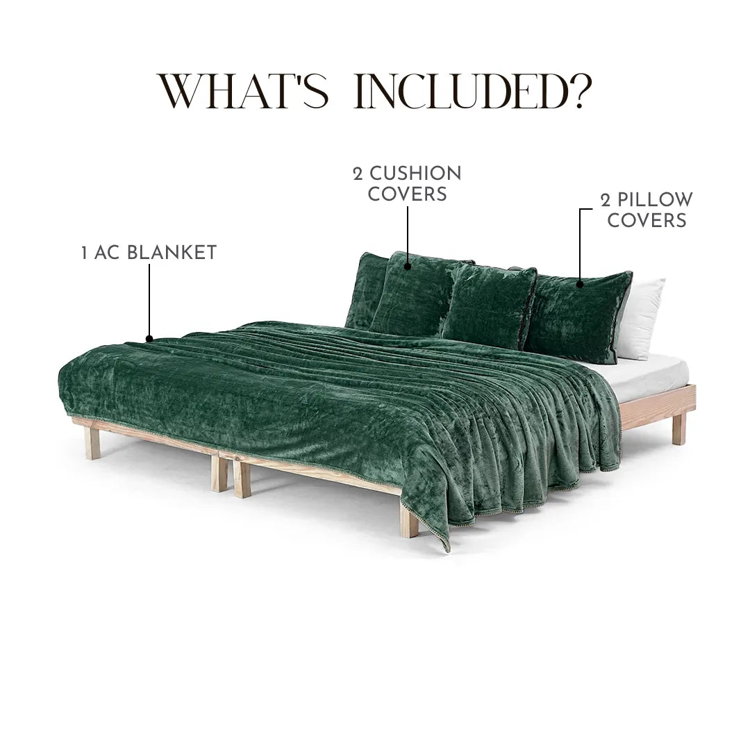 Zarf All-Season Premium AC Blanket With Two Pillow Covers & Two Cushion Covers - Greener pastures