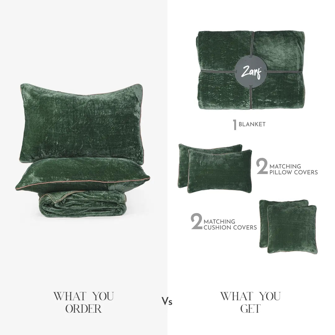 Zarf All-Season Premium AC Blanket With Two Pillow Covers & Two Cushion Covers - Greener pastures