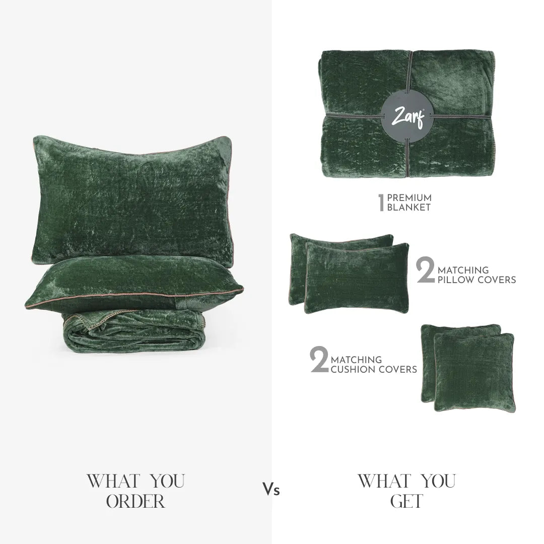 Zarf All-Season Premium AC Blanket With Two Pillow Covers & Two Cushion Covers - Greener pastures