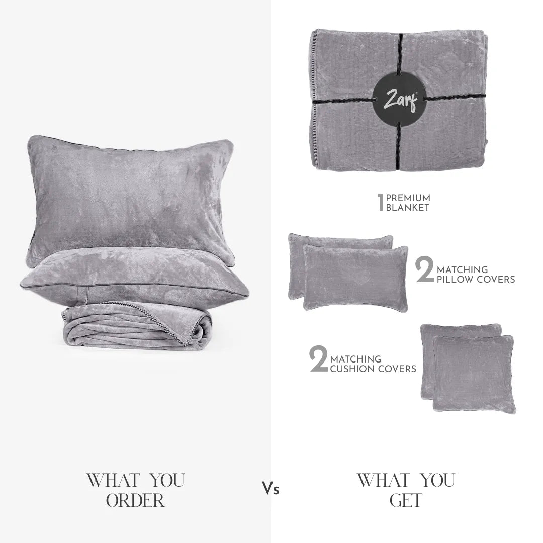Zarf All-Season Premium AC Blanket For Single Size With Two Pillow Covers & Two Cushion Covers - Mauve