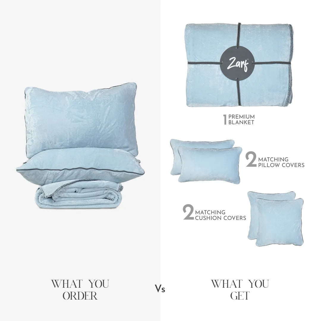 Zarf All-Season Premium AC Blanket For Single Size With Two Pillow Covers & Two Cushion Covers - Powder Blue