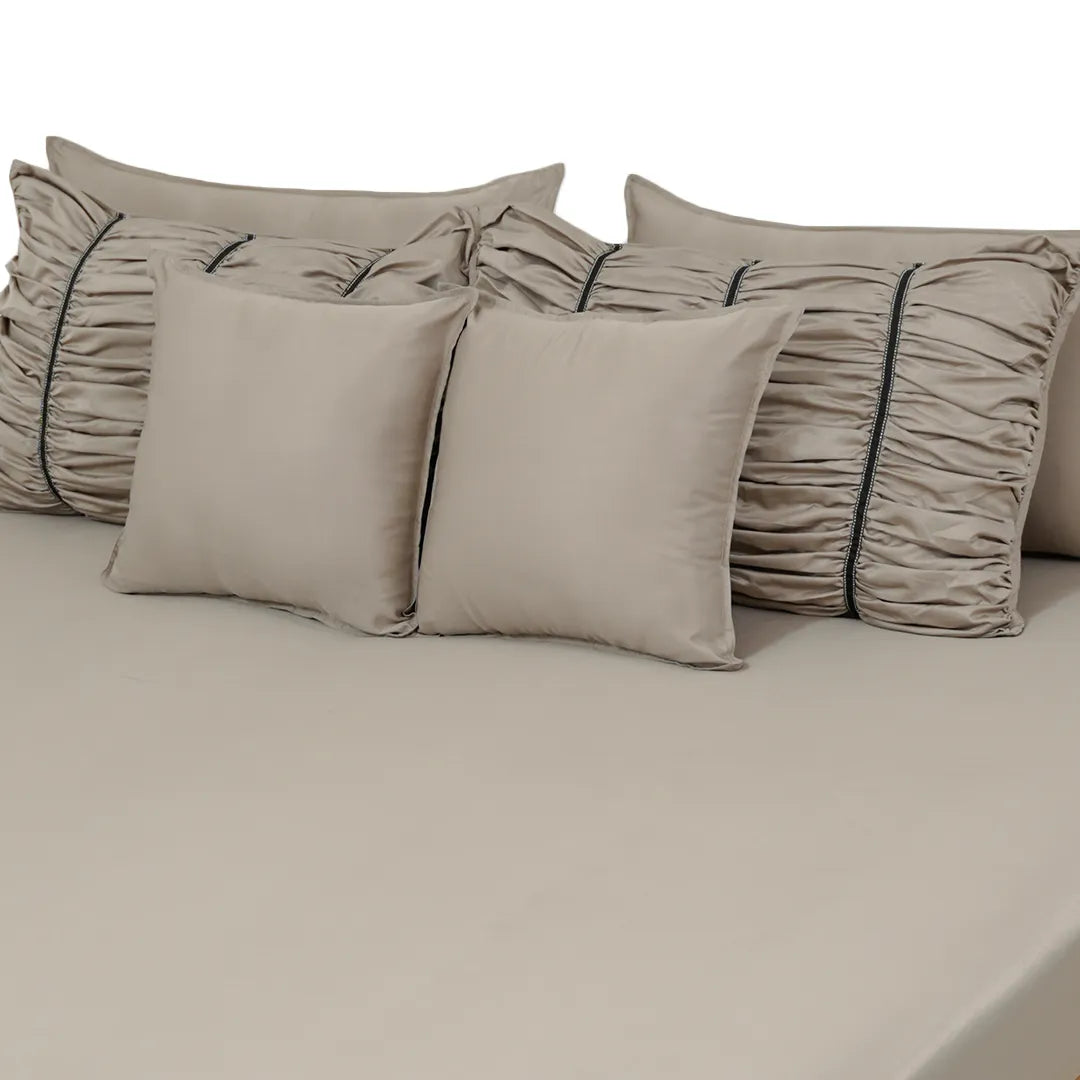 ZARF Italian Staple Weave Bedsheet For Single Size Bed With 2 Designer Pillow Cases, 2 Solid Pillowcases & 2 Cushion Covers - Marbelle