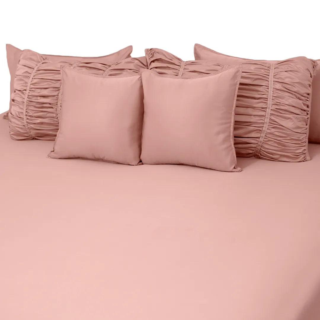 ZARF Italian Staple Weave Bedsheet With 2 Designer Pillow Cases, 2 Solid Pillowcases & 2 Cushion Covers - Orchid