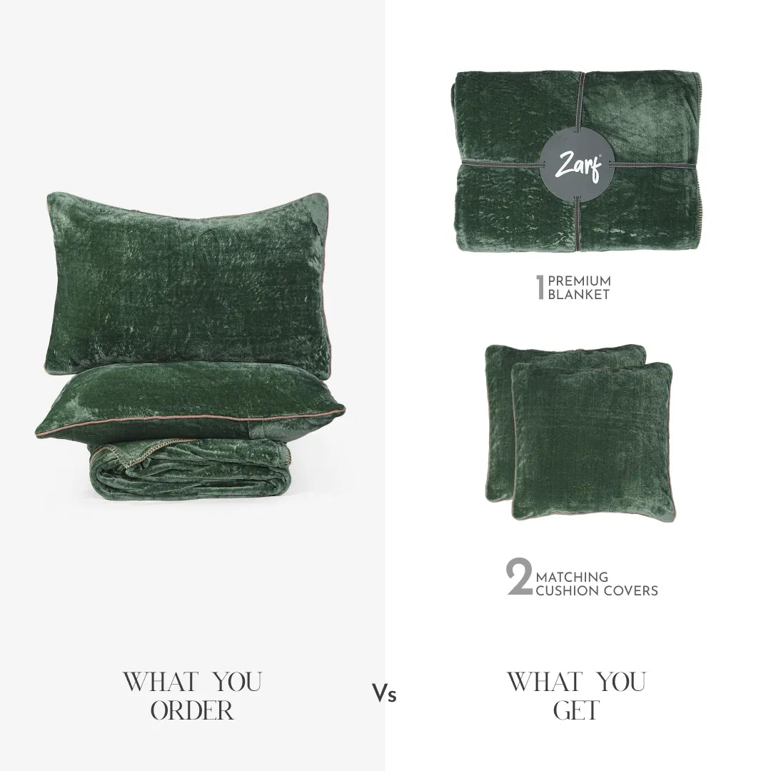 Zarf All-Season Premium AC Blanket With Two Cushion Covers - Greener pastures