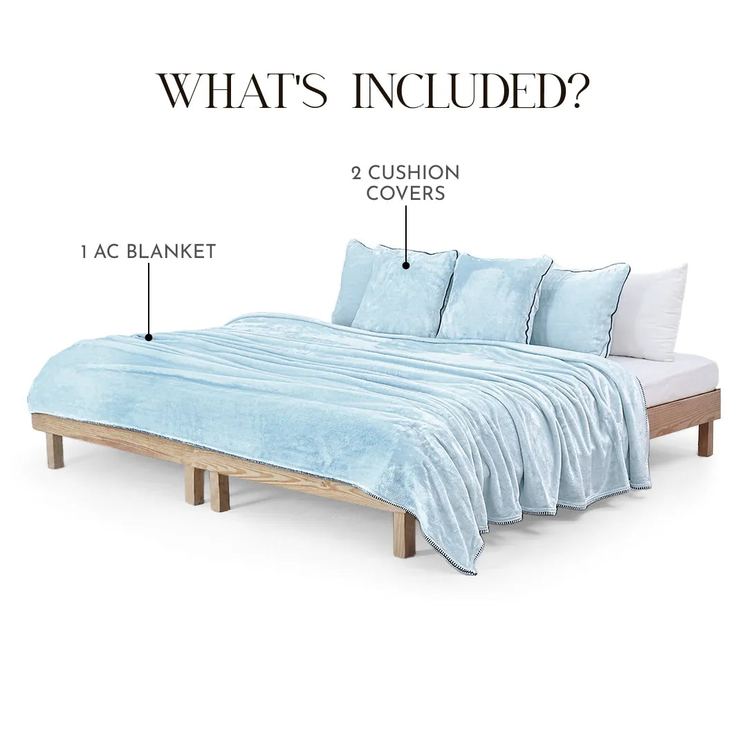 Zarf All-Season Premium AC Blanket With Two Cushion Covers - Powder Blue