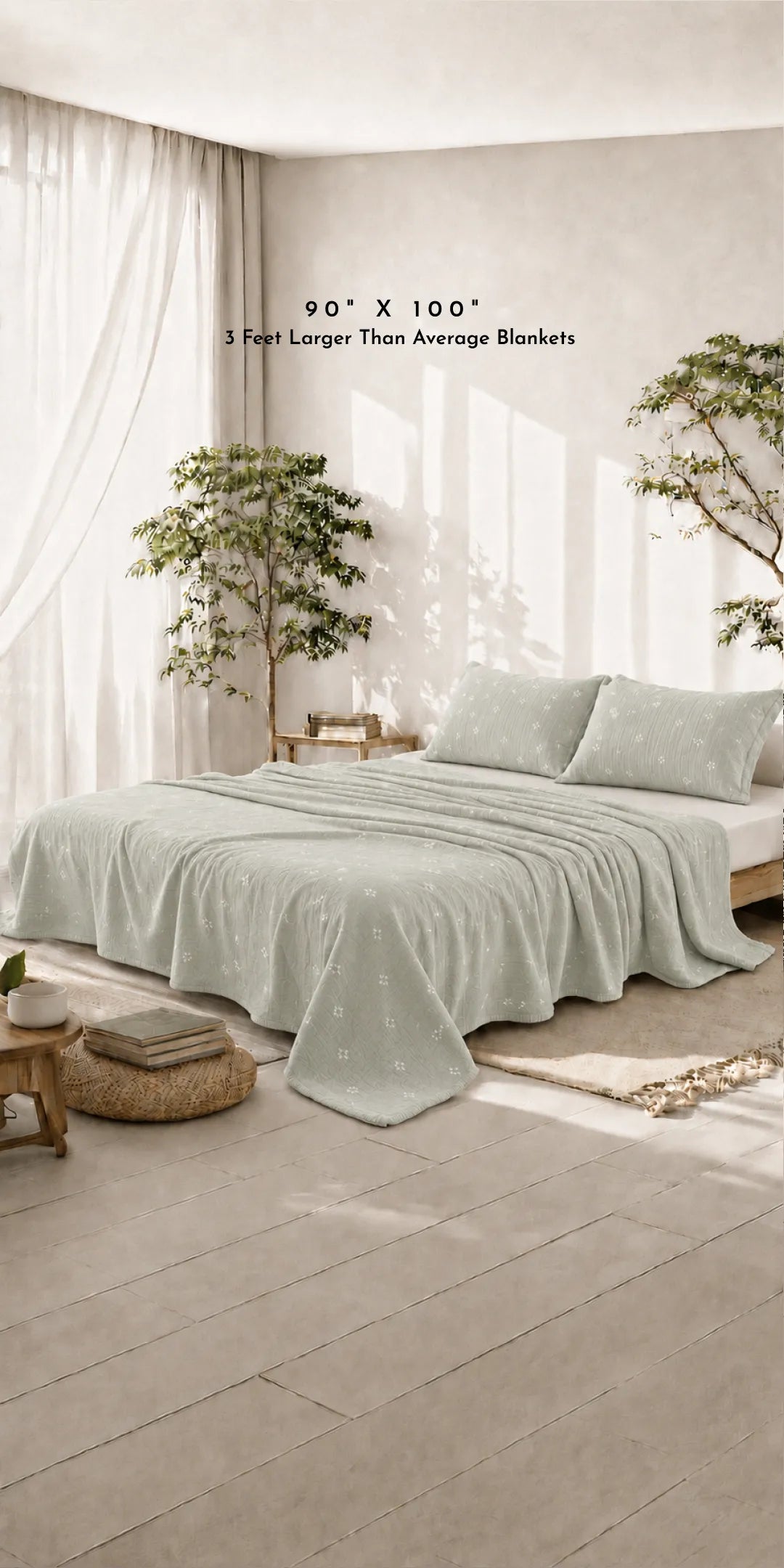 Zarf California King Size Plush Cotton AC Blanket With 2 Pillow Cases - Emerald Glory