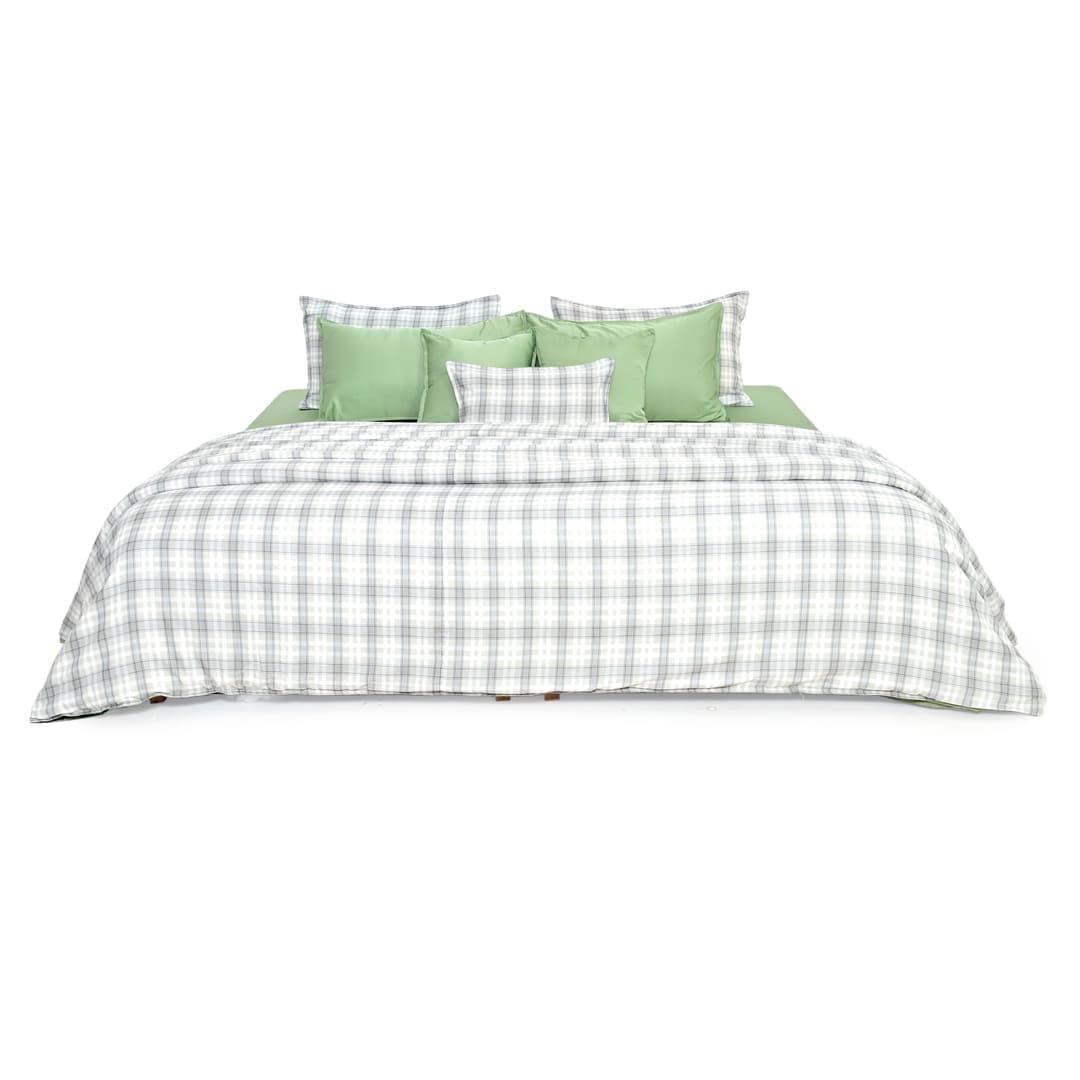 Linen Blend AC Comforter With 2 Pillow Cases and 1 Breakfast Pillow - Pistachio