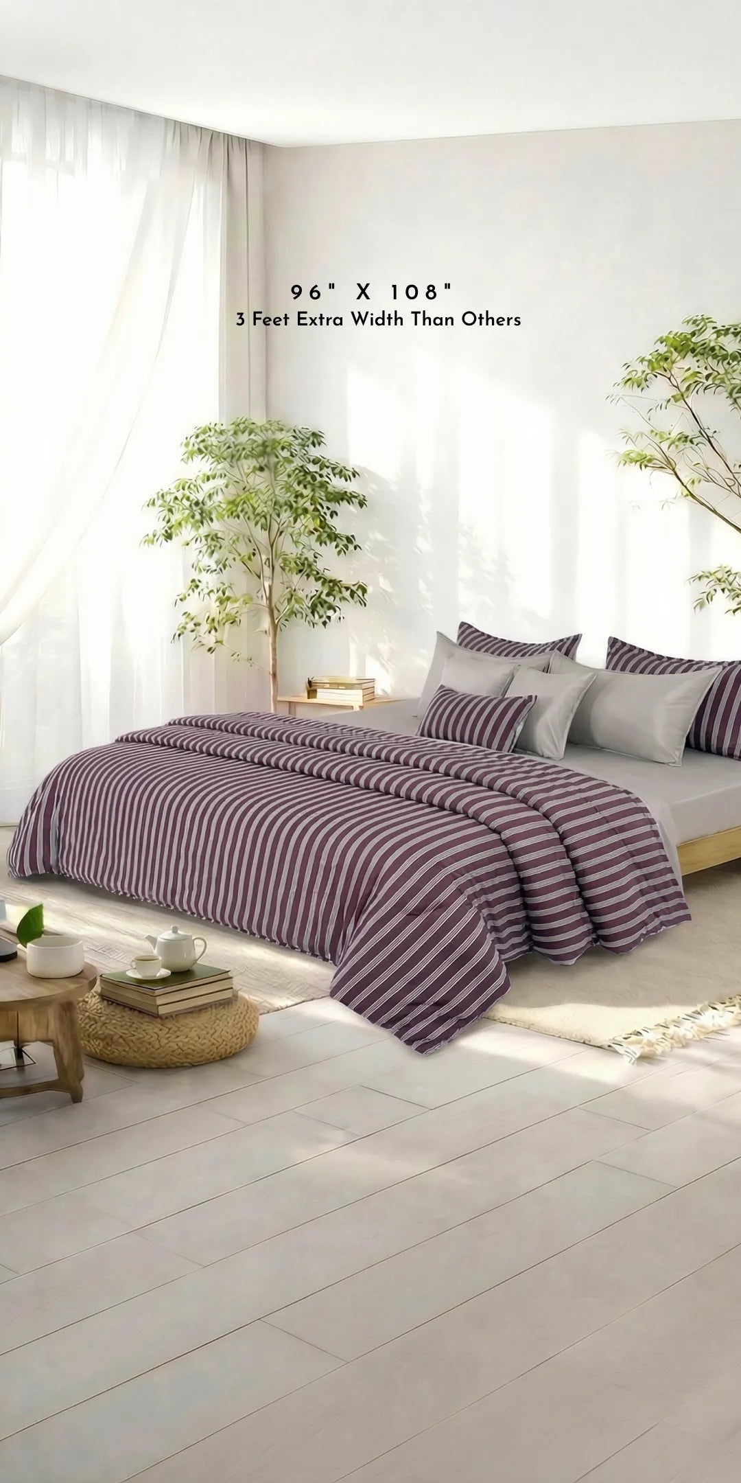 Linen Blend AC Comforter With 2 Pillow Cases and 1 Breakfast Pillow - Truffle