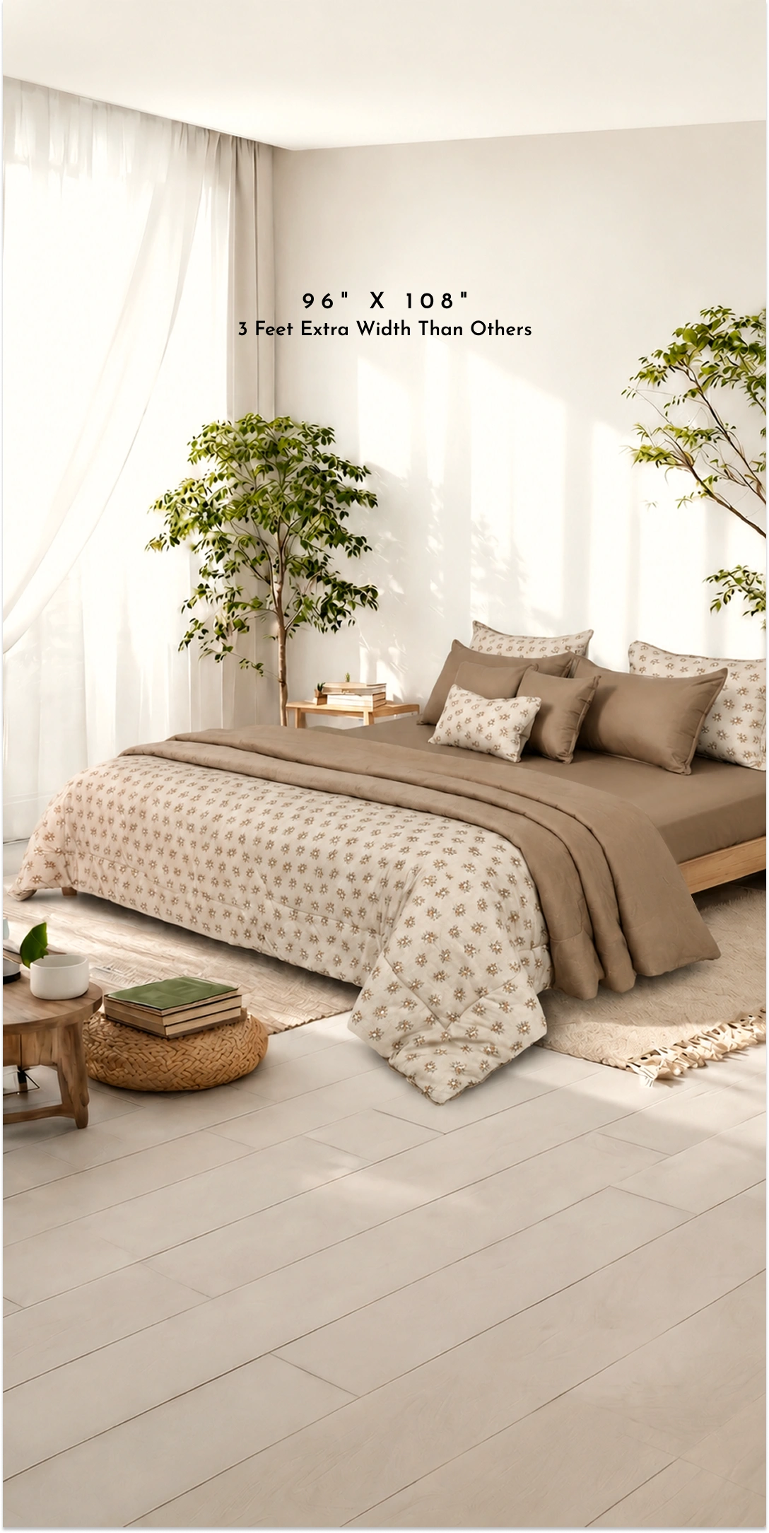 Linen Blend AC Comforter With 2 Pillow Cases and 1 Breakfast Pillow - Heritage