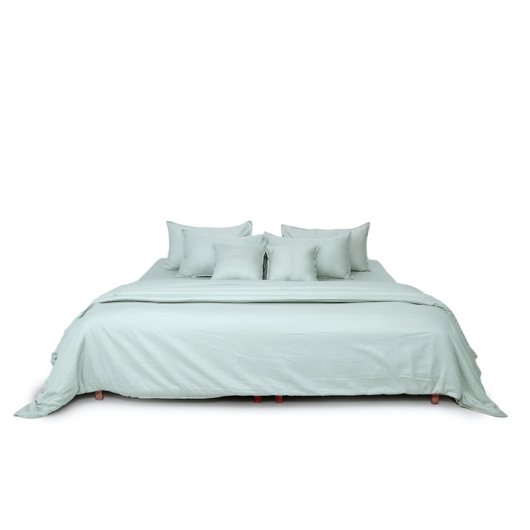 Zeries Egyptian Cotton Jacquard Bedsheets With 2 Pillow Cases & 2 Cushion Covers - Azure
