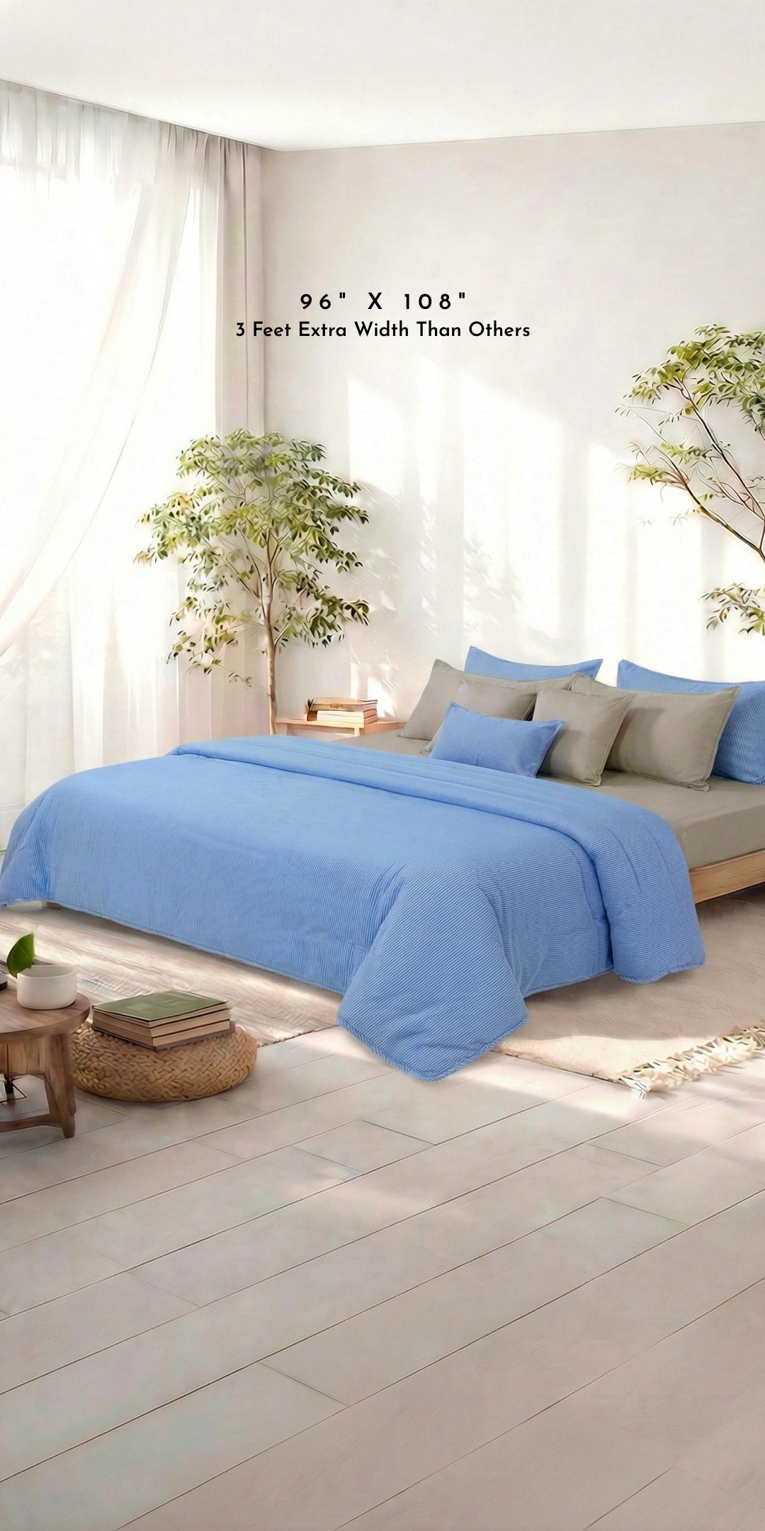 Linen Blend AC Comforter With 2 Pillow Cases and 1 Breakfast Pillow - Tranquil