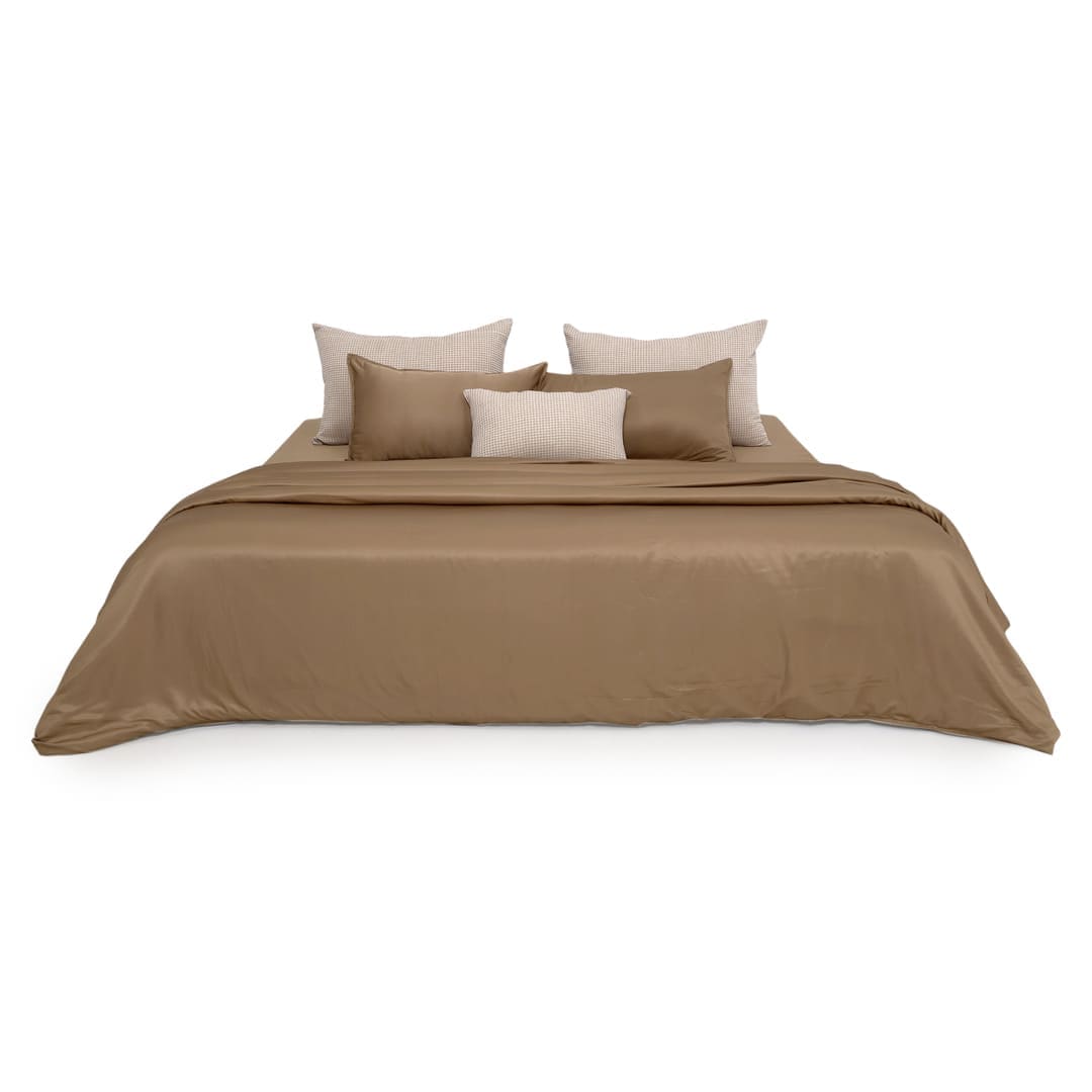 ZARF Italian Staple Weave Comforter With 2 Designer Pillow Cases 1 Breakfast Cushion Cover -Clay