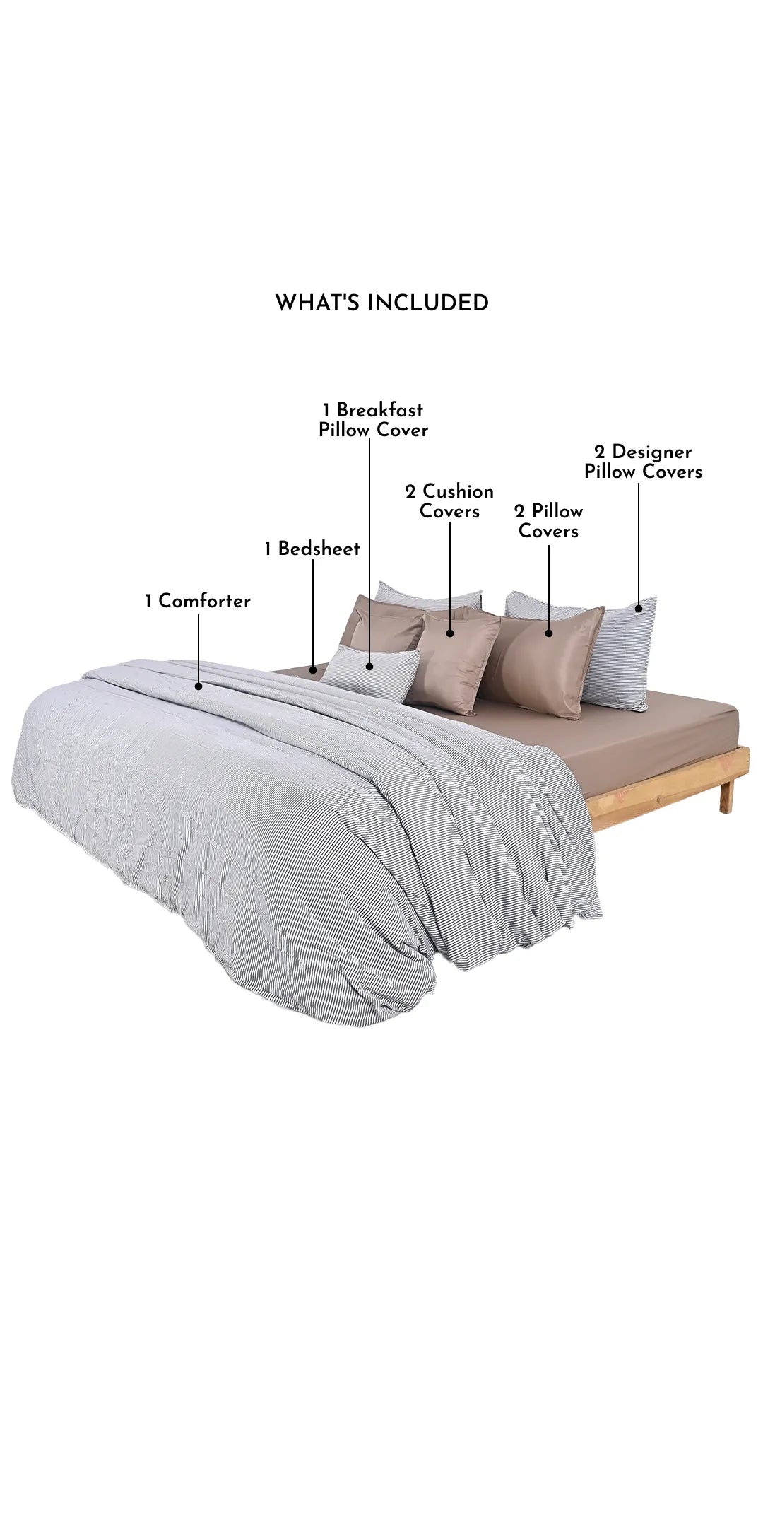 Zarf Linen Blend Bedding Set Of 9 For Single Size Bed - Rigato