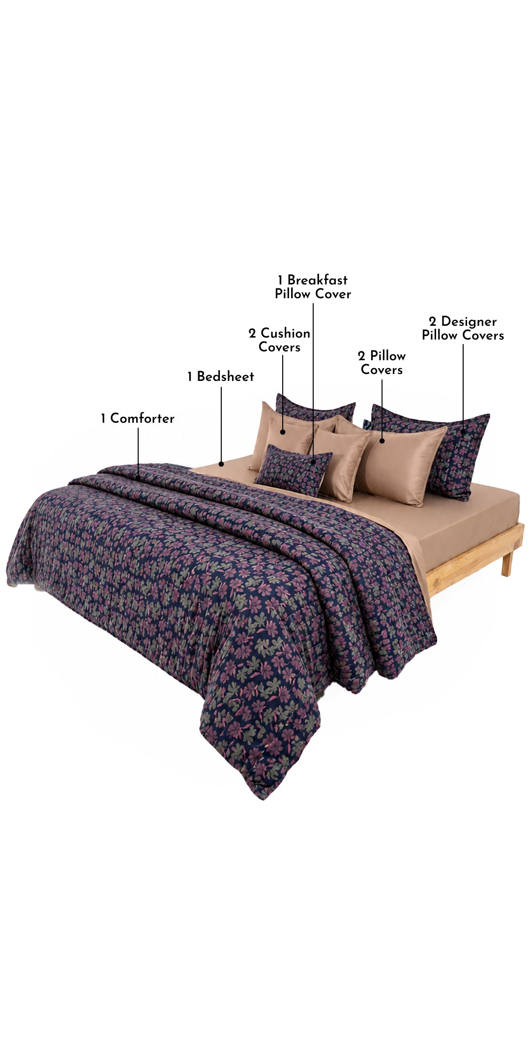 Zarf Linen Blend Bedding Set Of 9 - Camellia