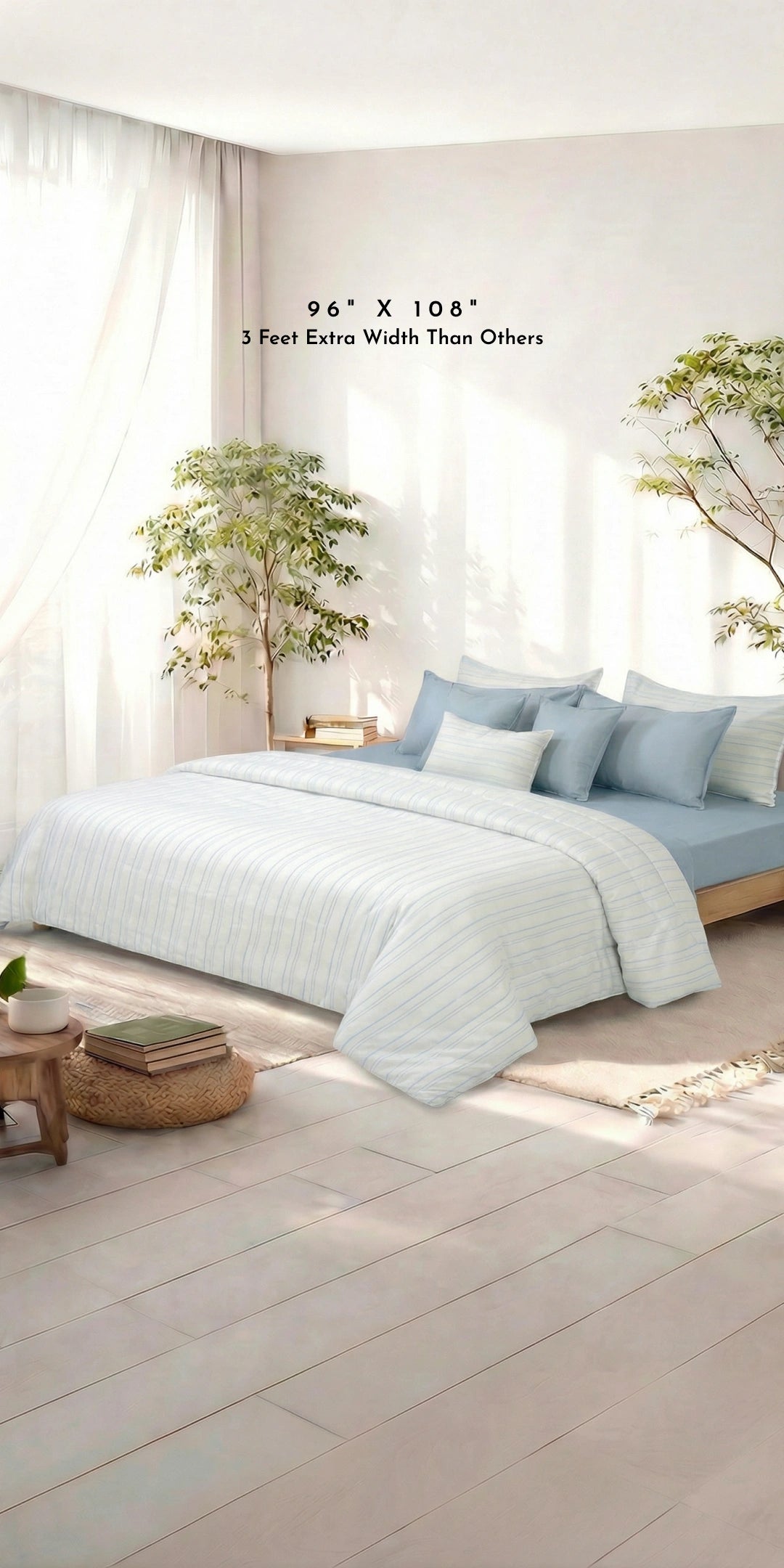 Linen Blend AC Comforter With 2 Pillow Cases and 1 Breakfast Pillow - Shore
