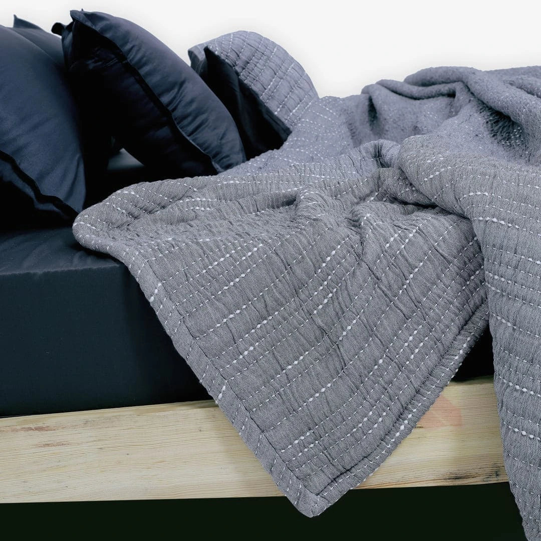 Zarf King Size Pure Cotton Cottage Blanket with 2 Pillowcases and 1 Cushion Cover - Greyling