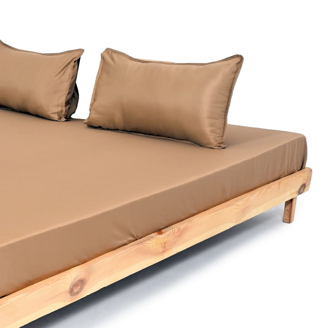 ZARF Italian Staple Weave Bedsheet With 2 Solid Pillowcases - Butterscotch