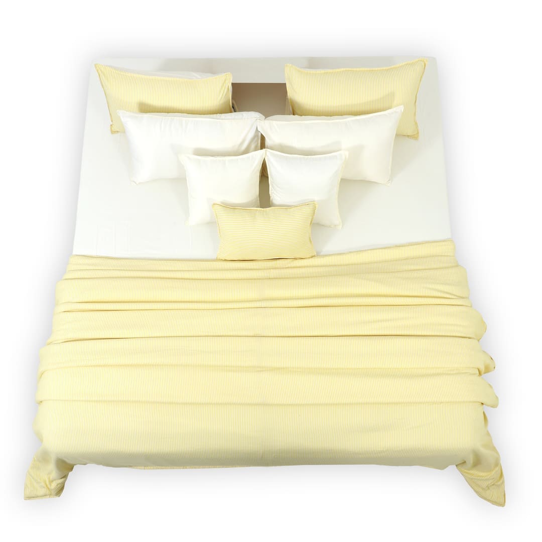 Linen Blend AC Comforter With 2 Pillow Cases and 1 Breakfast Pillow - Limone