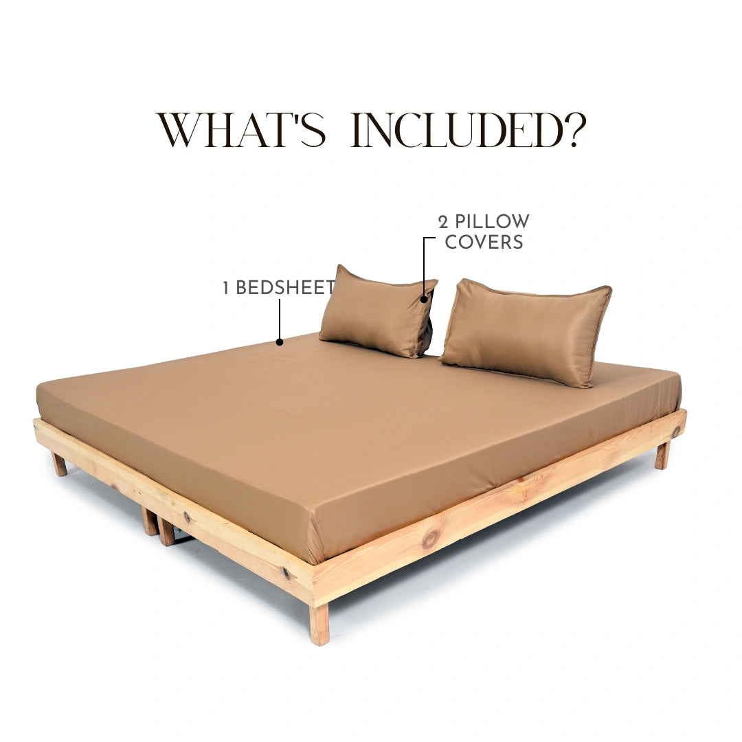 ZARF Italian Staple Weave Bedsheet With 2 Solid Pillowcases - Butterscotch