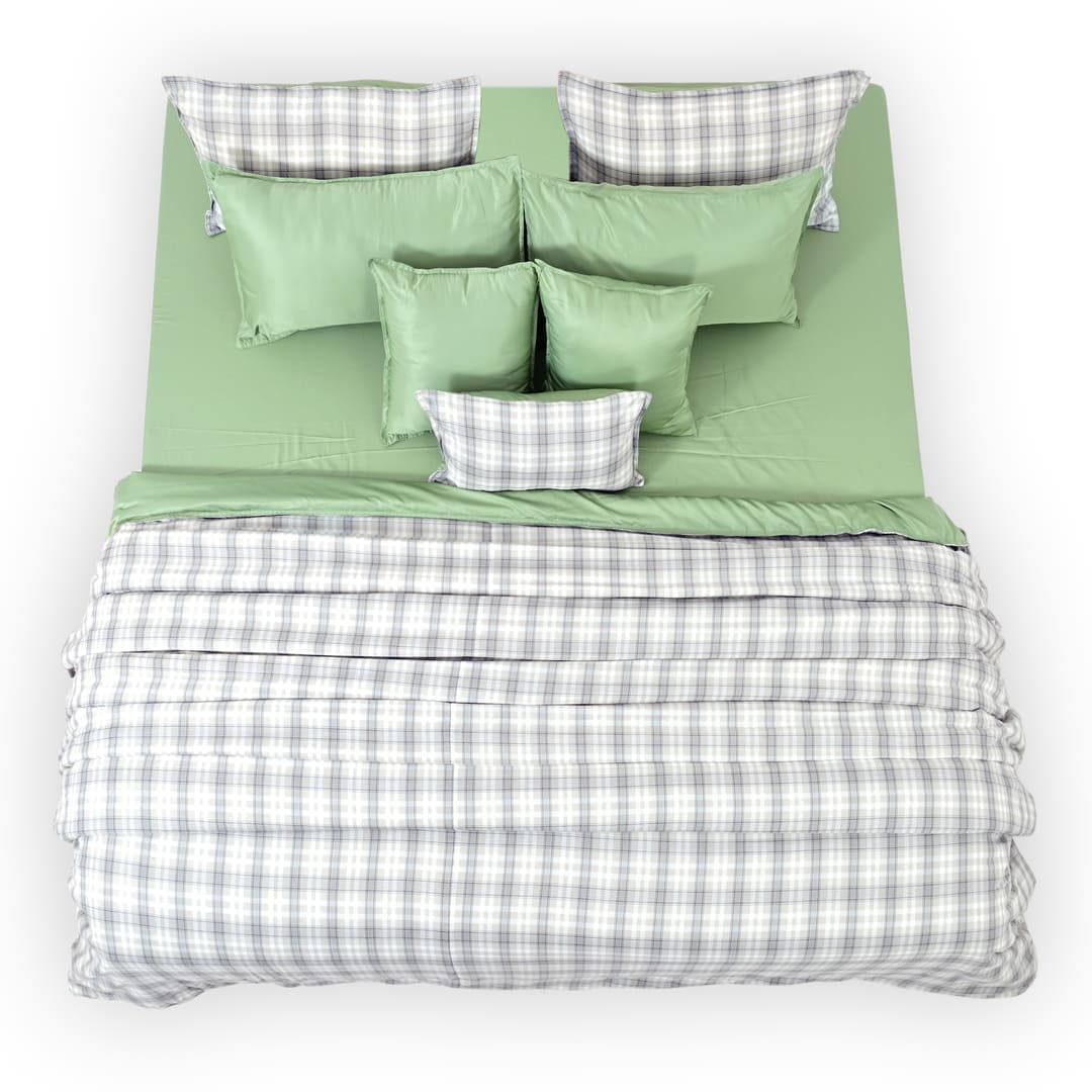 Linen Blend AC Comforter With 2 Pillow Cases and 1 Breakfast Pillow - Pistachio