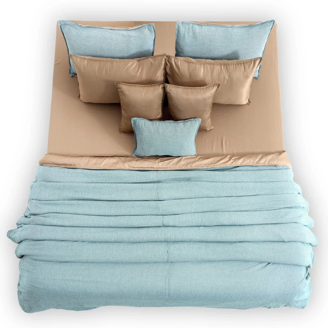 Zarf Linen Blend Bedding Set Of 9 For Single Size Bed - Brume