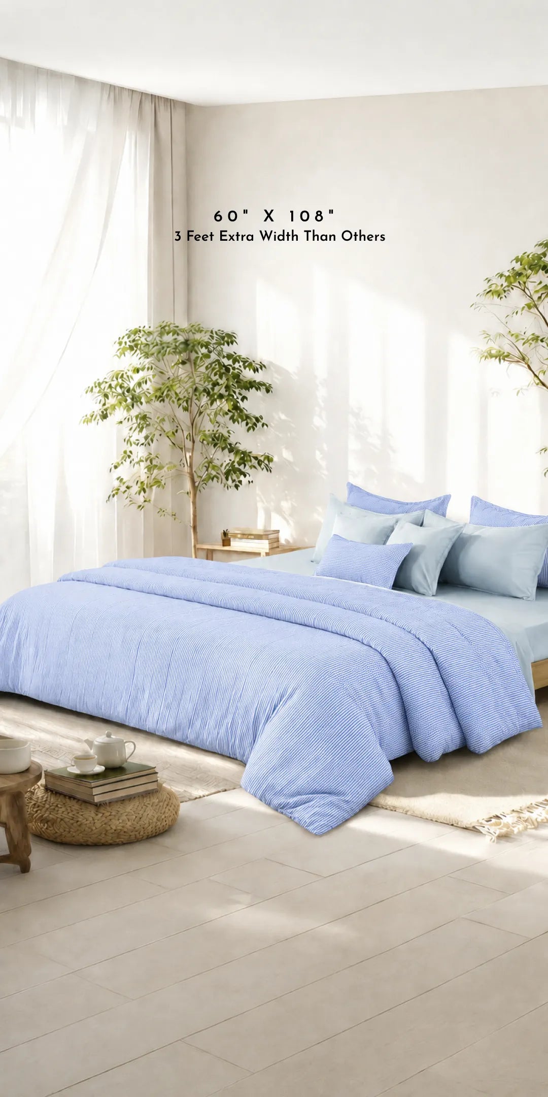 Linen Blend AC Comforter With 2 Pillow Cases and 1 Breakfast Pillow For Single Size Bed- Breeze