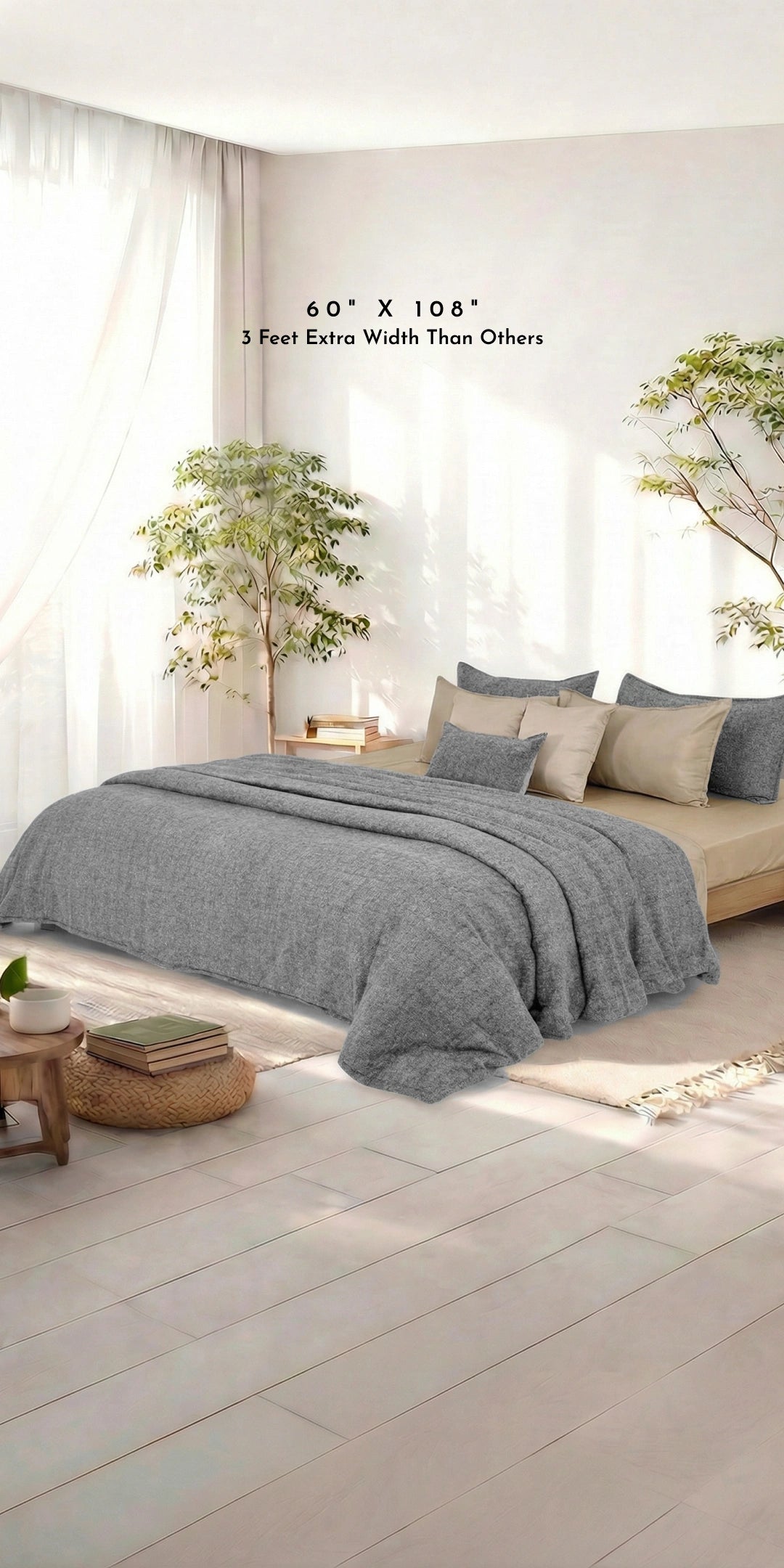 Linen Blend AC Comforter With 2 Pillow Cases and 1 Breakfast Pillow For Single Size Bed- Harbour