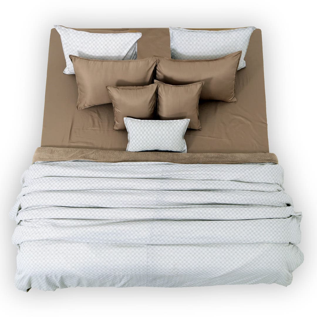 Zarf California King Size Reversible Quilt  With 2 pillowcases and 1 Breakfast Cushion cover (Limited edition) - Latte