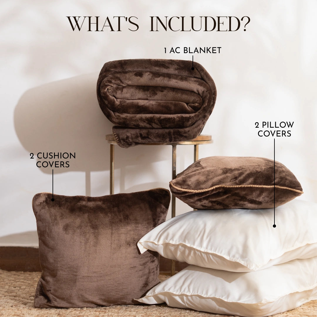 ZARF ALL-SEASON PREMIUM AC BLANKET SET OF 5 - Mocha