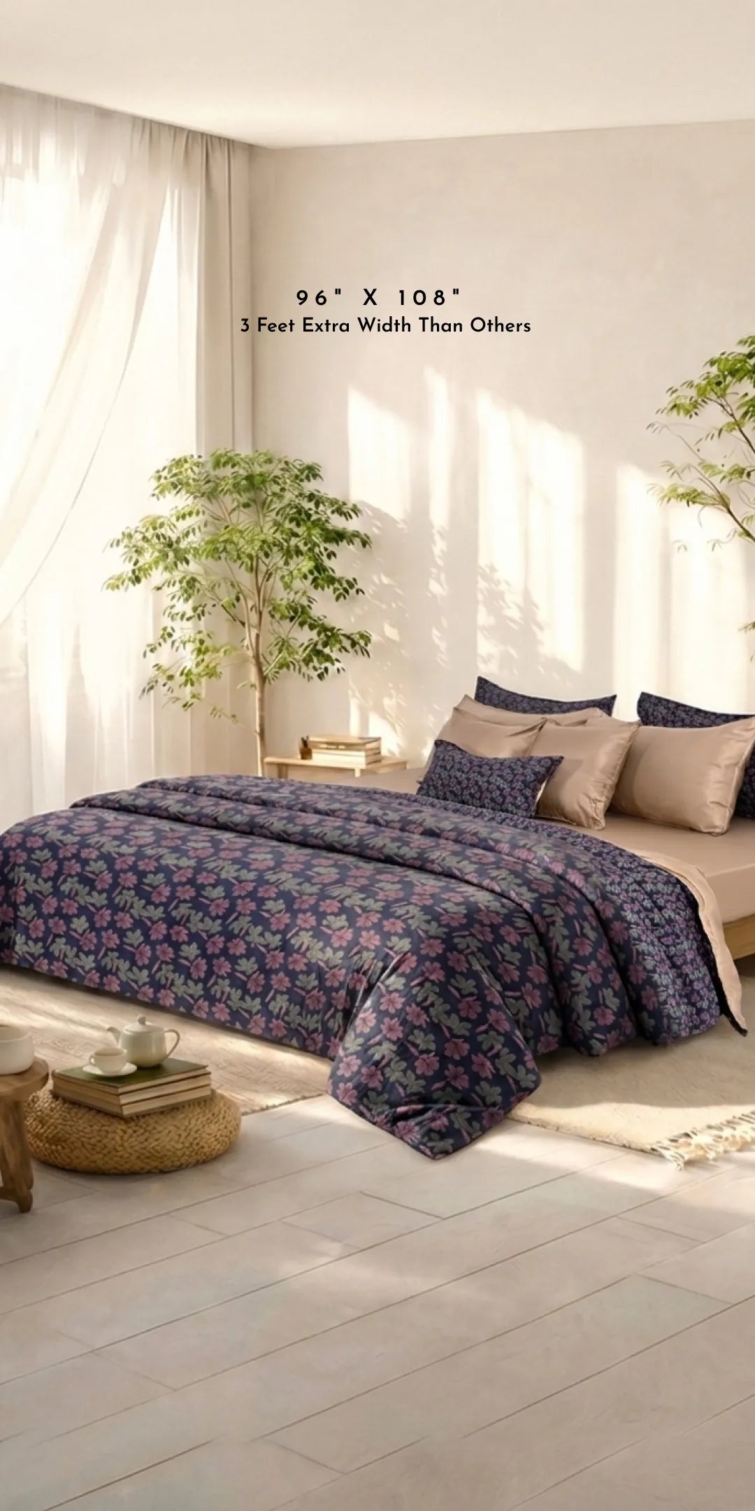 Linen Blend AC Comforter With 2 Pillow Cases and 1 Breakfast Pillow - Camellia