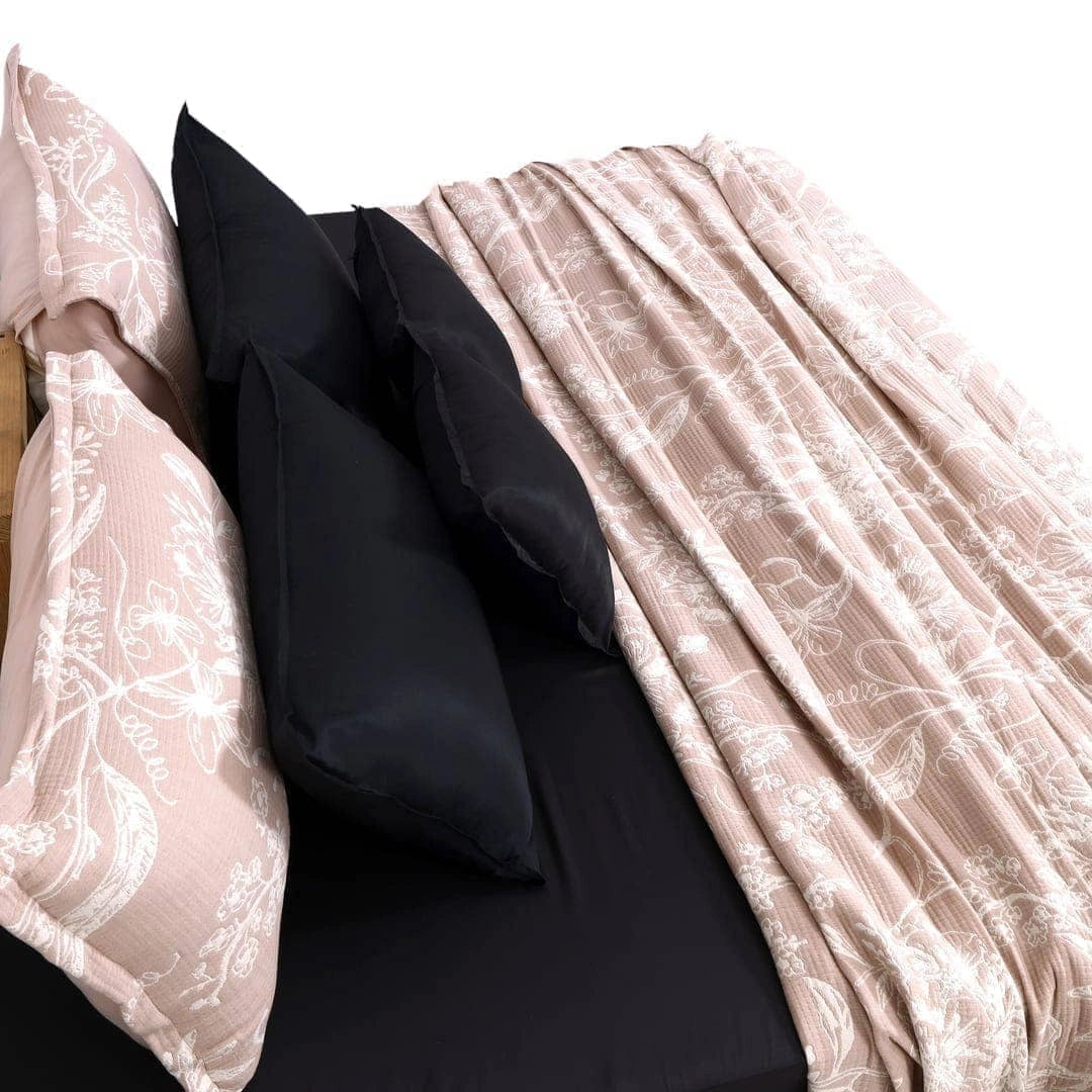 Zarf King Size Pure Cotton Cottage Blanket with 2 Pillowcases - Candyfloss