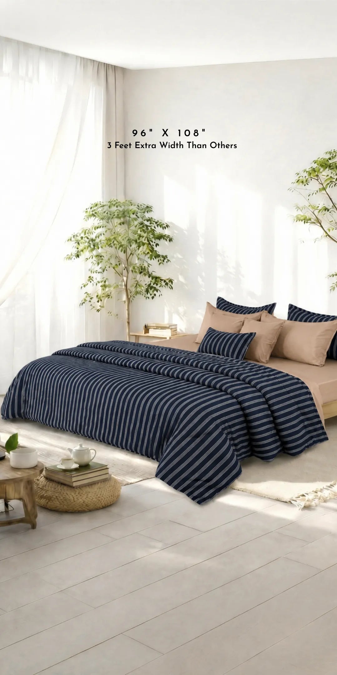 Linen Blend AC Comforter With 2 Pillow Cases and 1 Breakfast Pillow - Encre