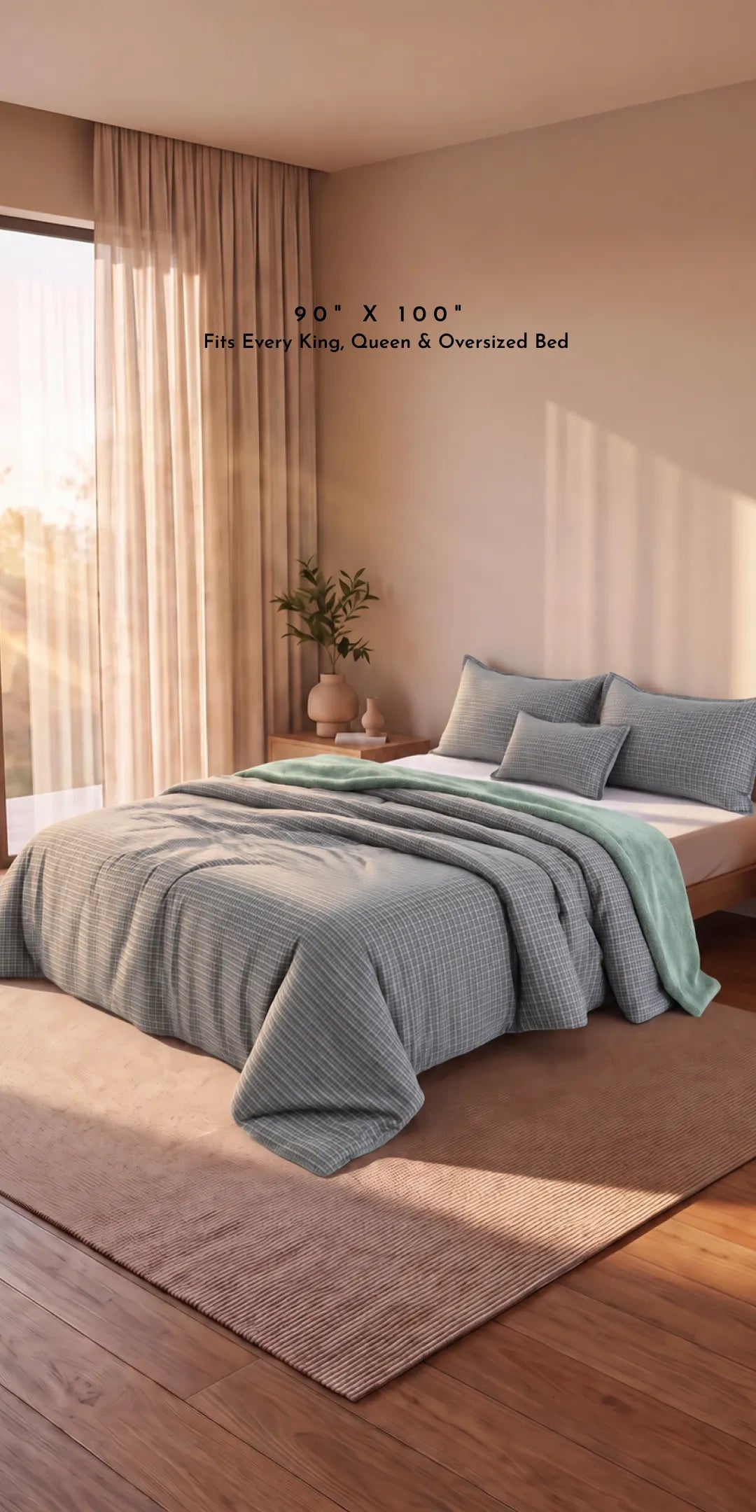 Zarf California King Size Reversible Quilt  With 2 Pillowcases and 1 Breakfast Cushion cover - Dewdrop